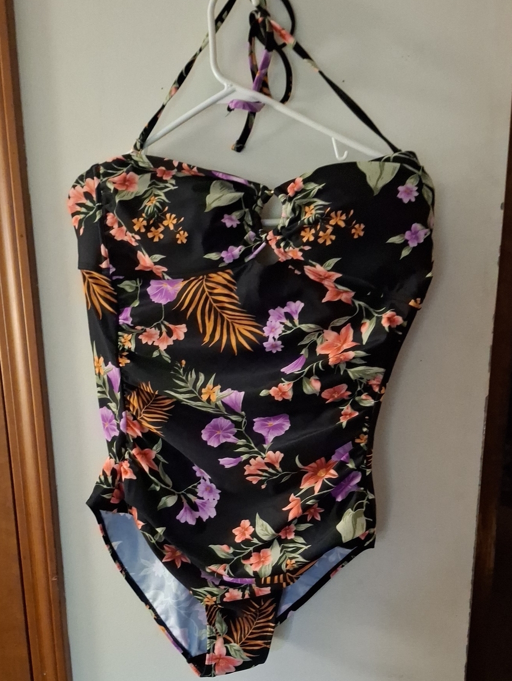Shade & Shore Black Floral Halter One-Piece Swimsuit